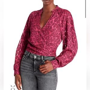 IRO Pink Tuba Crossover Leopard Print Blouse Top Cropped EU 34 US 2 NEW
